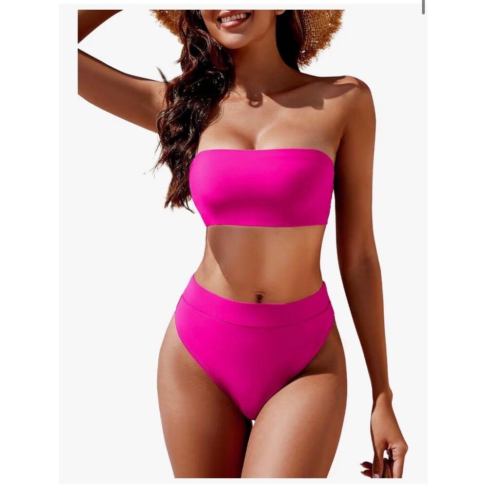 YACUN Women's High Waisted Bikini Swimsuit Two Piece Strapless Bandeau Cheeky